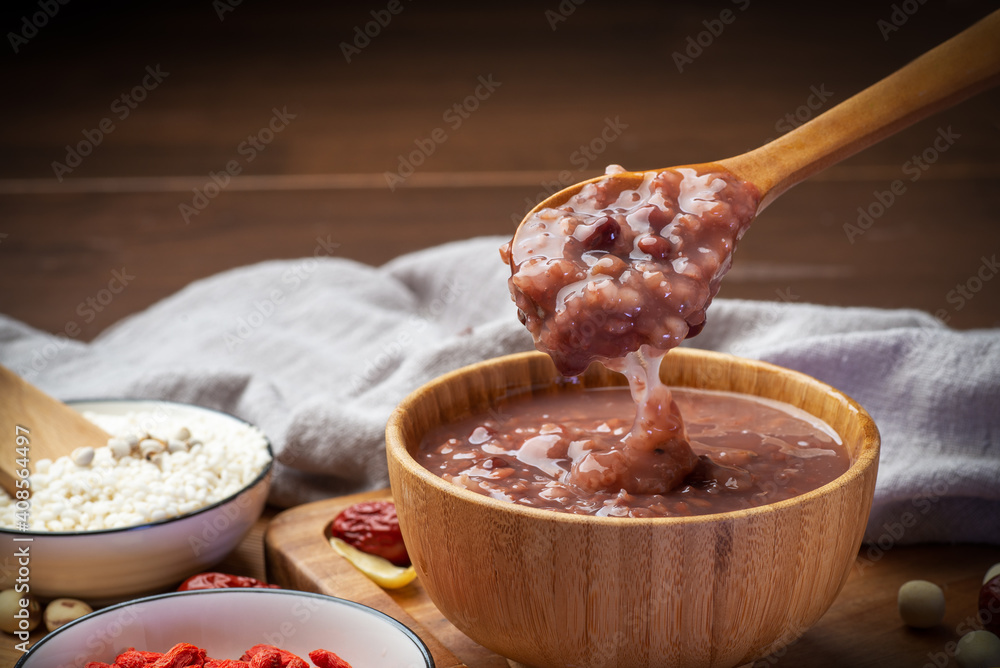 Chinese food. The delicious eight treasures porridge is on the table Chinese food. The delicious eight treasures porridge is on the table