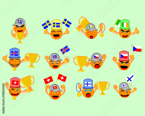 Illustration vector graphic cartoon character of an icon set of basketball players and supporters of Sweden, Ireland, Norway, Czech, Switzerland, and Finland