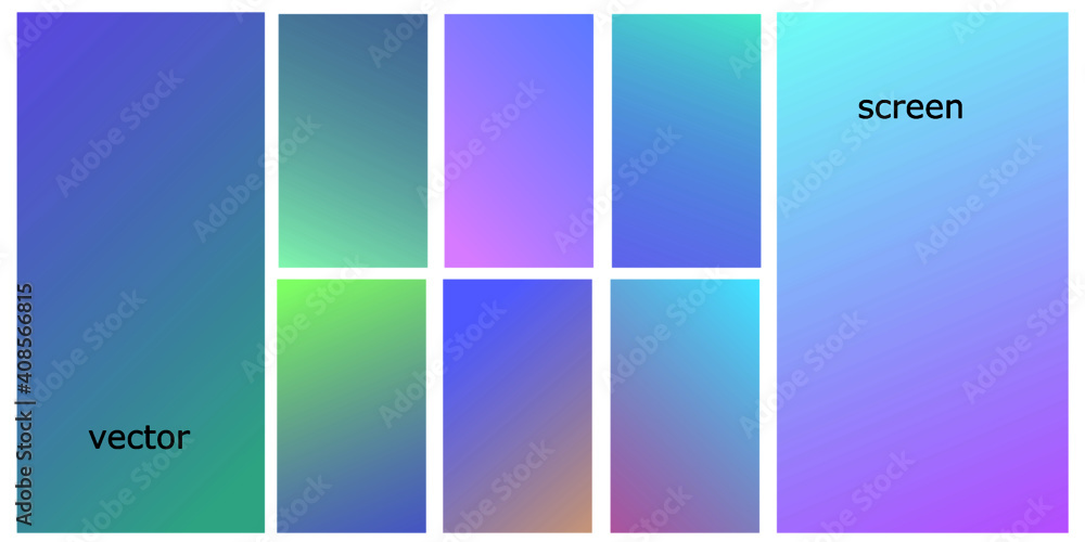 Abstract colorful blurred vector background set. Website UI design or presentation background. Multicolor soft smooth gradients. Creative minimalist trendy cold colors designs