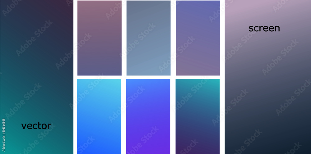 Gradient dark colors background set. Smooth blue, grey and violet colours vector illustration. Template gradient set for screen or UI designs