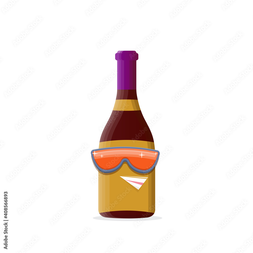 vector funny cartoon red wine bottle character with sunglasses isolated on white background. funky smiling glass wine bottle character design template for wine menu or wine map. vector funny cartoon red wine bottle character with sunglasses isolated on white background. funky smiling glass wine bottle character design template for wine menu or wine map.