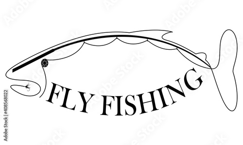 Fly fisherman fishing.graphic fly fishing.clip art black fishing on white background - Vector