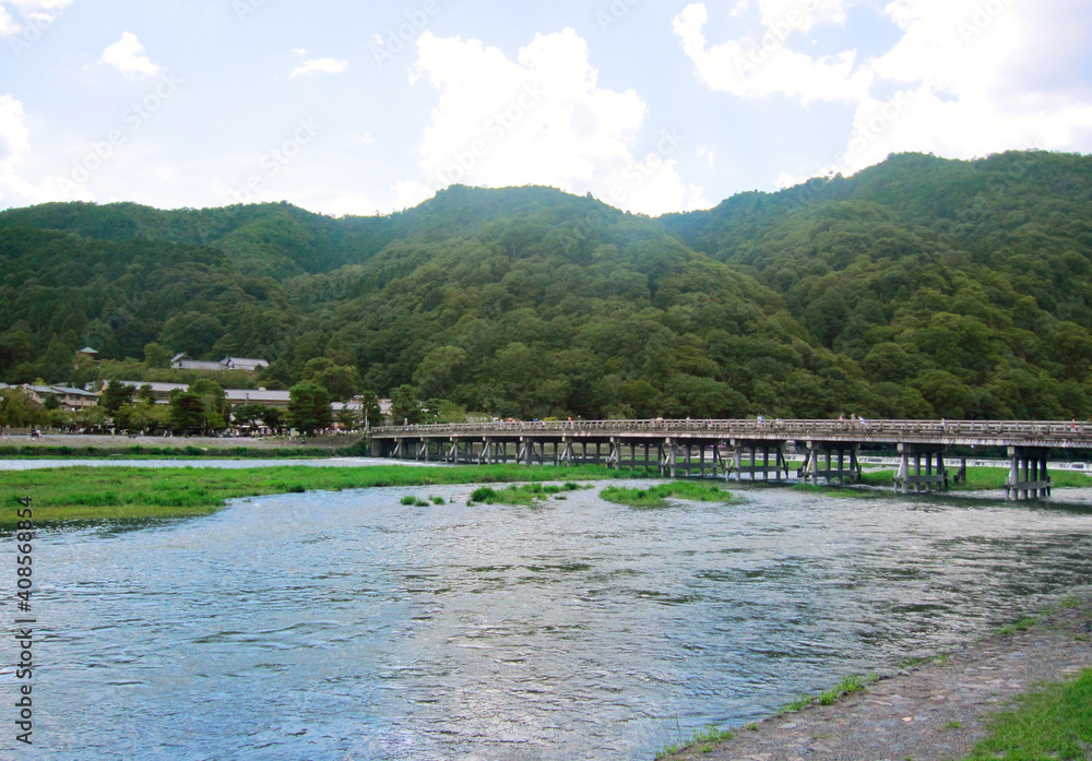 Kyoto, Japan - Sep 2013: The Togetsukyo Bridge in Arashiyama,