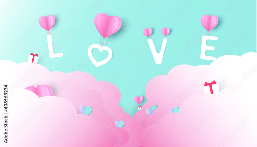 Vector symbols paper art of love for Happy Women's, Mother's, Valentines Day, birthday greeting card design. And space for your messages