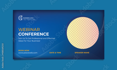 Webinar conference horizontal web banner or social media banner design. Trade conference banner. online Business invitation or live conference banner design