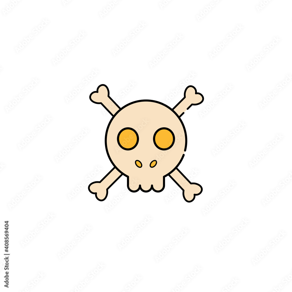 Fototapeta premium Skull isolated icon on white background. Vector illustration in flat cartoon design. 