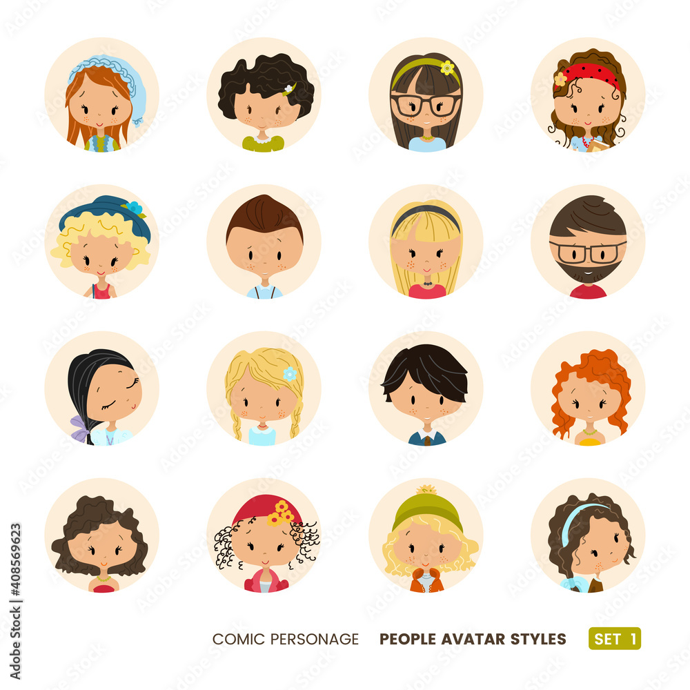 People avatars collection. Set of Hipster avatar icons. Comic personages