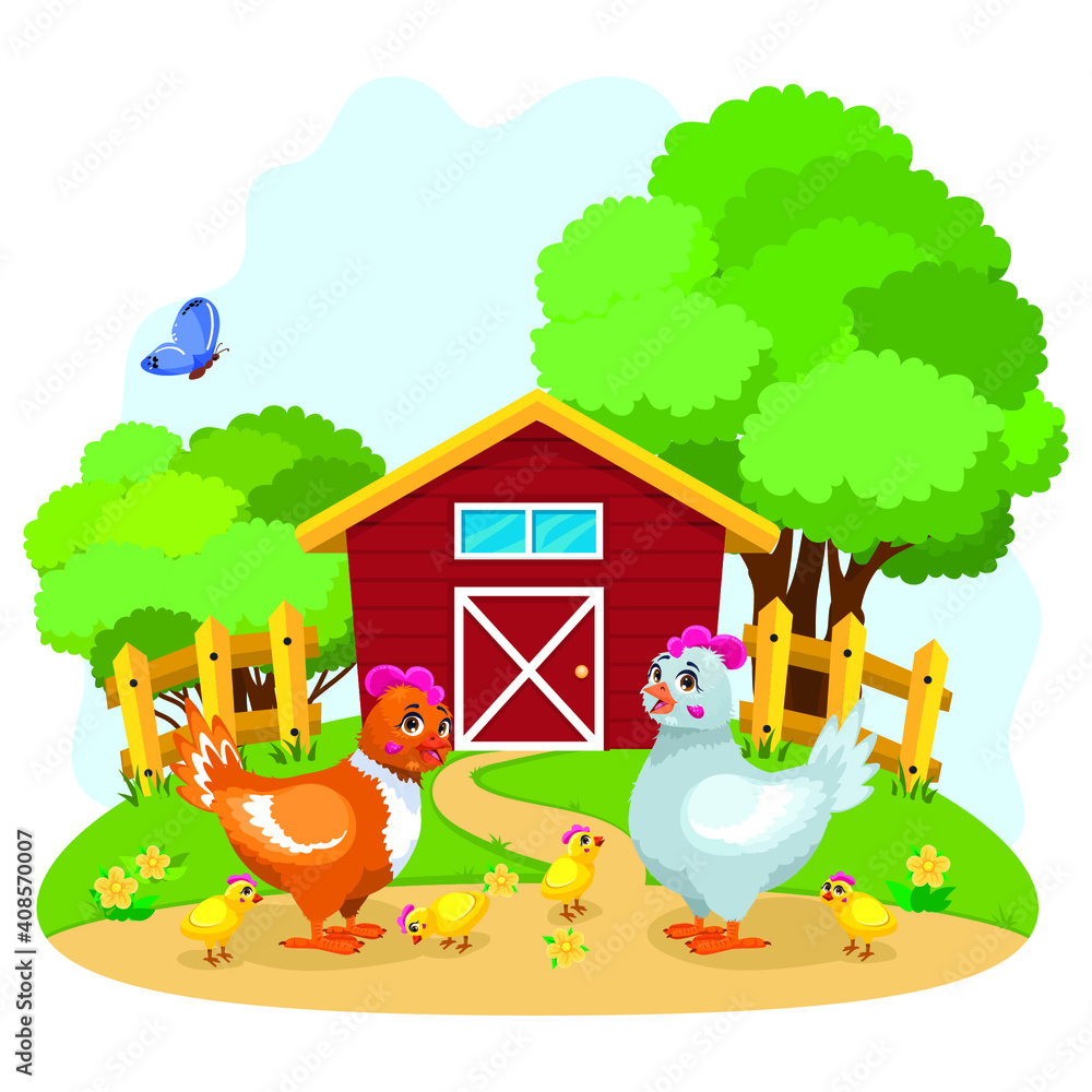 Obraz premium Farm animals. Happy cartoon chicken