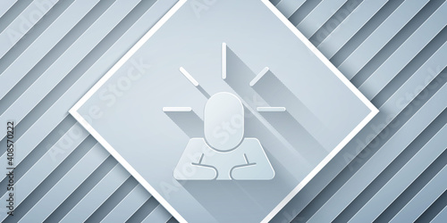 Paper cut Depression and frustration icon isolated on grey background. Man in depressive state of mind. Mental health problems. Paper art style. Vector.