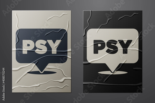 White Psychology icon isolated on crumpled paper background. Psi symbol. Mental health concept, psychoanalysis analysis and psychotherapy. Paper art style. Vector.
