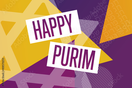Happy Purim. Inscription happy purim holiday in Hebrew. Holiday concept. Template for background, banner, card, poster with text inscription. Vector EPS10 illustration.