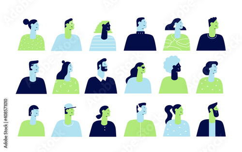 Set of profile portraits of male and female characters. Collection of modern people avatars. Colourful user pic. Vector illustration in flat design style, isolated on white
