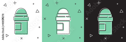 Set Antiperspirant deodorant roll icon isolated on white and green, black background. Cosmetic for body hygiene. Vector.
