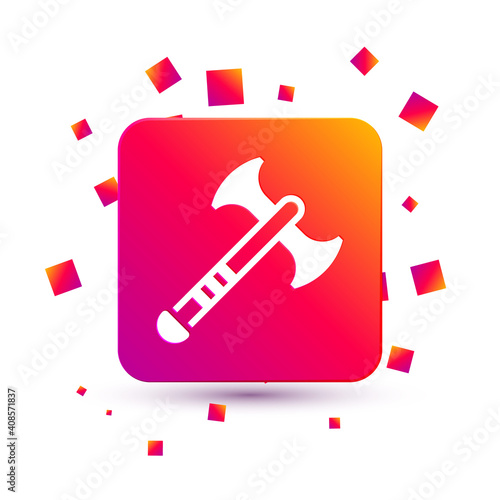 White War axe icon isolated on white background. Battle axe, executioner axe. Medieval weapon. Square color button. Vector.