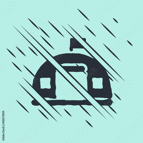 Black Military barracks station icon isolated on green background. Airstrikes architecture army. Glitch style. Vector.