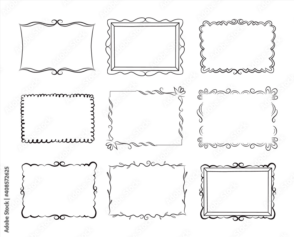 Hand drawn vintage doodle floral frames set. Cartoon style. Vector.