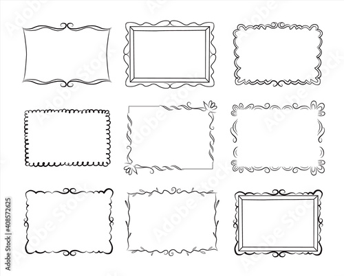 Hand drawn vintage doodle floral frames set. Cartoon style. Vector.