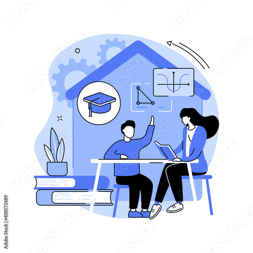 Home-school your kids abstract concept vector illustration. Distance learning, remote home education, structured school program, parents help kids study during quarantine abstract metaphor. photo