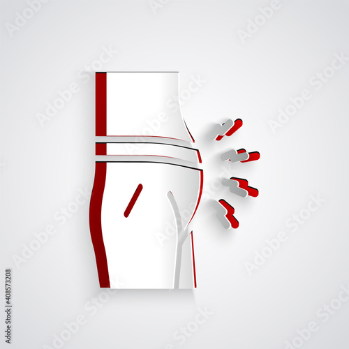 Paper cut Abdominal bloating icon isolated on grey background. Constipation or diarrhea. Paper art style. Vector.