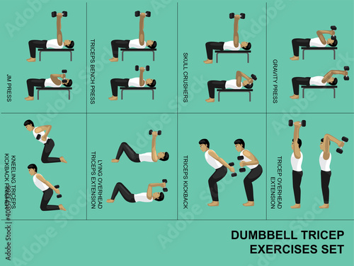 Dumbbell Tricep Exercise Moves Manga Gym Set Illustration