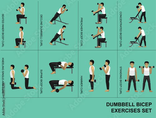 Vászonkép Dumbbell Bicep Exercise Moves Manga Gym Set Illustration
