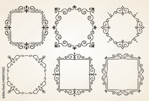Set of Victorian Vintage Decorations Elements and Frames. Flourishes Calligraphic Ornaments. Retro Frame Collection for Invitations, Posters, Placards, Logos