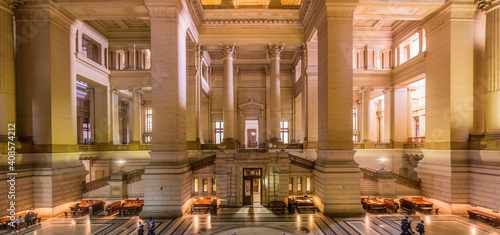 BRUSSELS, BELGIUM - DECEMBER 17, 2018: Interior of the Palais de Justice (Law Courts of Brussels), Belgium