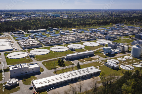 Obraz na plátně Aerial view of sewage treatment plant Czajka in Warsaw city, Poland