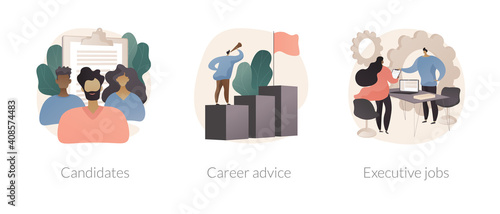 Career opportunity abstract concept vector illustration set. Candidate list, career advice, executive job, human resources, find employee, job applicant, leadership coach, create CV abstract metaphor.