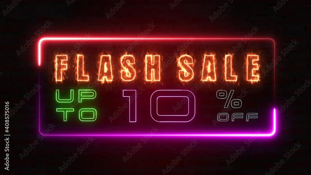 Flashing sale up to percent off colorful neon blaze sign motion banner in black background for promote video. concept of promotion brand sale series 10-90% Flashing sale up to percent off colorful neon blaze sign motion banner in black background for promote video. concept of promotion brand sale series 10-90%