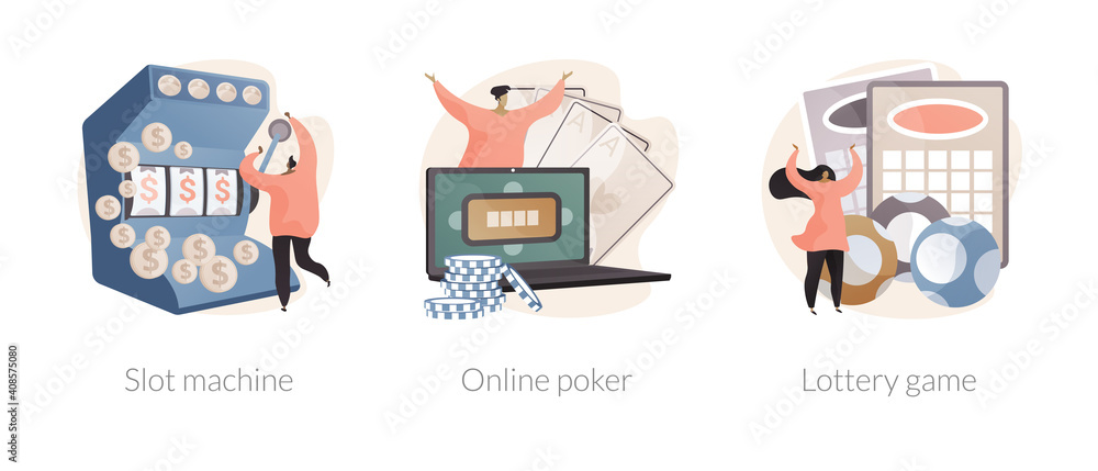 Gambling club abstract concept vector illustration set. Slot machine, online poker, lottery game, online casino, TV show, jackpot win, download application, lucky raffle ticket abstract metaphor. Gambling club abstract concept vector illustration set. Slot machine, online poker, lottery game, online casino, TV show, jackpot win, download application, lucky raffle ticket abstract metaphor.