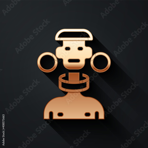 Gold African tribe male icon isolated on black background. Long shadow style. Vector.