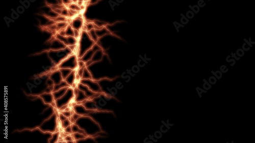 Abstract orange electric lighting effects lightning and thunder glow and sparkle effect. Light and shiny thunder strike