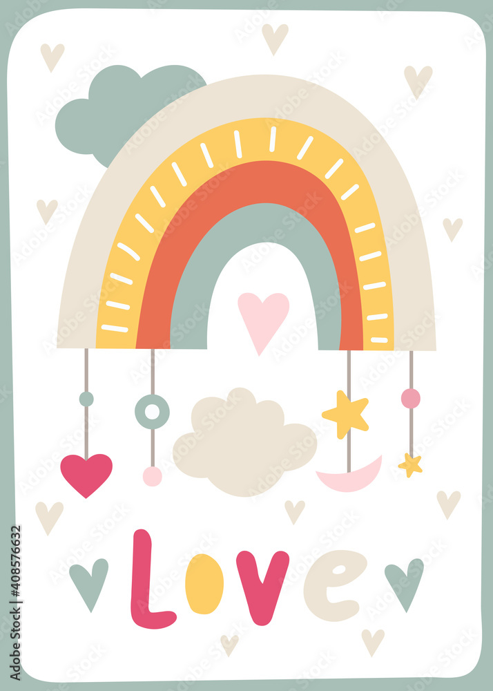 Happy Valentine’s day greeting card – boho rainbow with heart. Lettering Love. Vector illustration for celebration. Happy Valentine’s day greeting card – boho rainbow with heart. Lettering Love. Vector illustration for celebration.