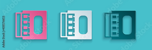 Paper cut Open matchbox and matches icon isolated on blue background. Paper art style. Vector.