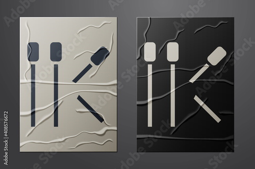 White Matches icon isolated on crumpled paper background. Paper art style. Vector.