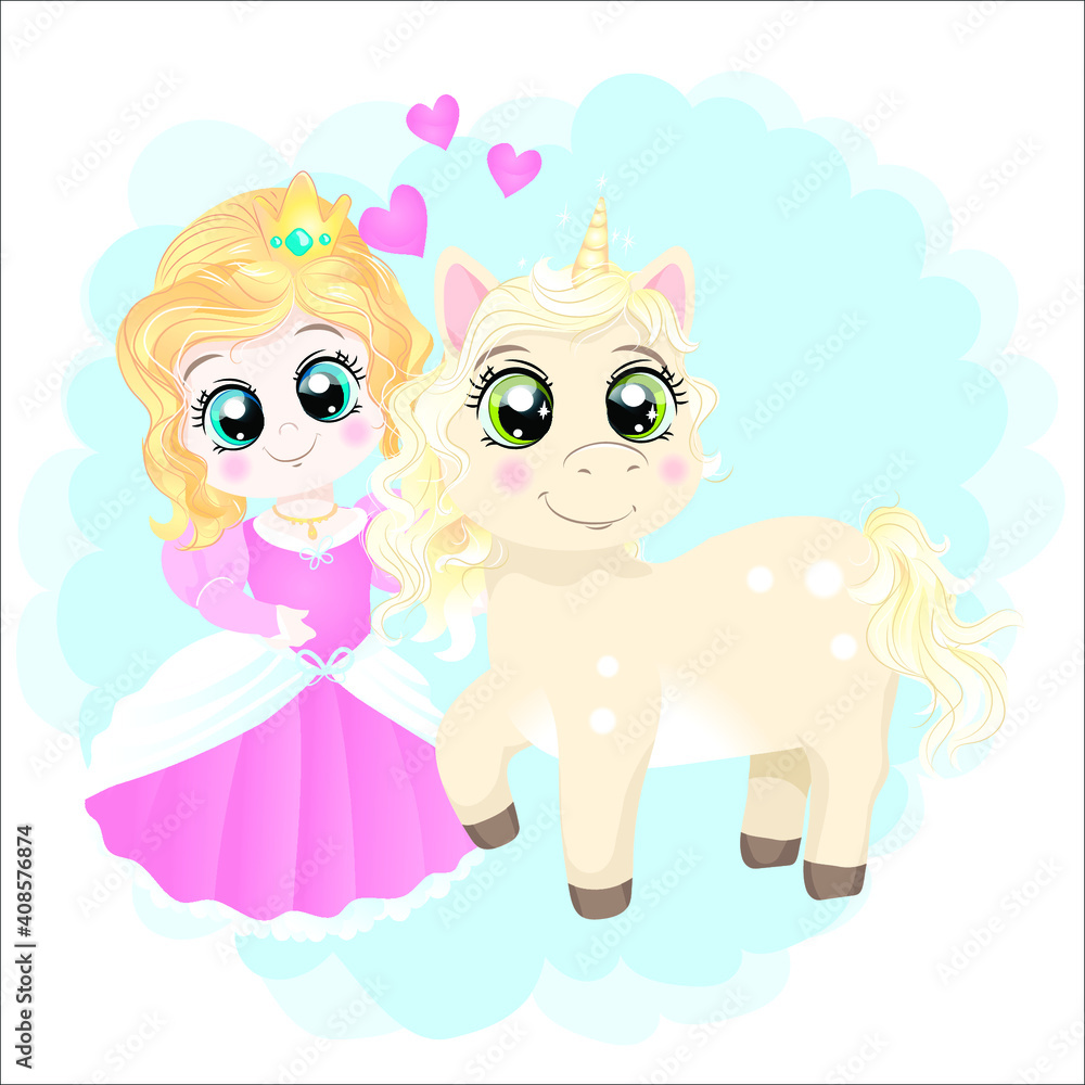 Unicorn and Princess in pink dress Unicorn and Princess in pink dress