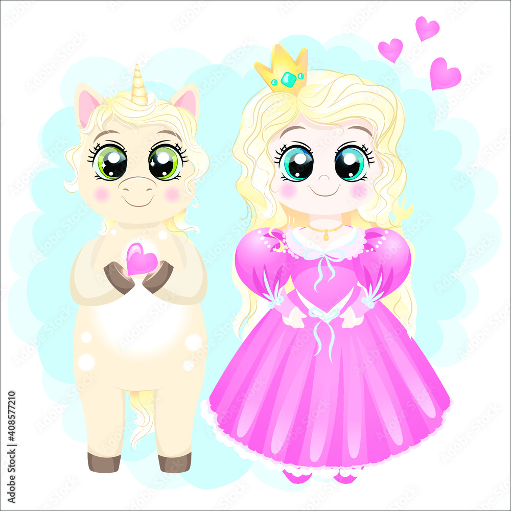 Unicorn and Princess in pink dress Unicorn and Princess in pink dress