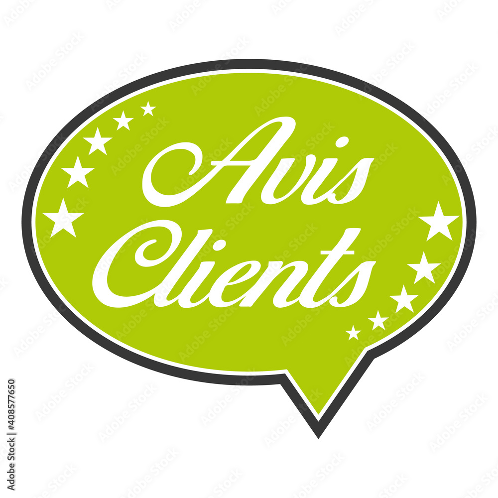Bulle verte avis clients 5 étoiles en français. Pour réputation site ou enquête satisfaction d'entreprise. Icône vecteur. Bulle verte avis clients 5 étoiles en français. Pour réputation site ou enquête satisfaction d'entreprise. Icône vecteur.