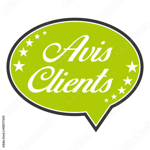 Bulle verte avis clients 5 étoiles en français. Pour réputation site ou enquête satisfaction d'entreprise. Icône vecteur.