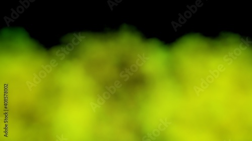 Yellow-green smoke on a black background. Green smoke background. Colored steam. Poisonous vapors. Clean air, science concept. 3D illustration.