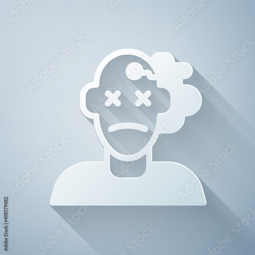 Paper cut Murder icon isolated on grey background. Body, bleeding, corpse, bleeding icon. Concept of crime scene. Paper art style. Vector.