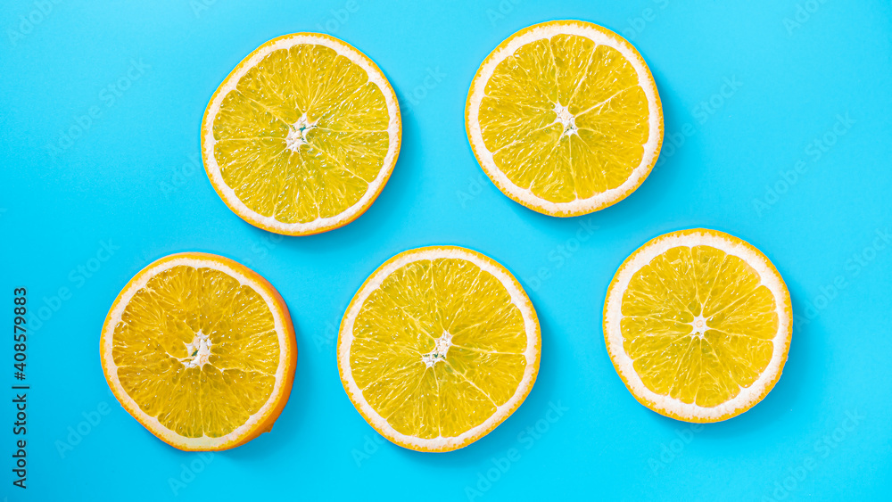 Lemon circles on blue background