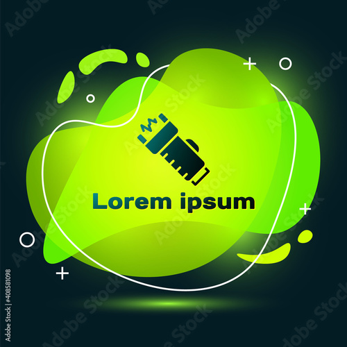Black Police electric shocker icon isolated on black background. Shocker for protection. Taser is an electric weapon. Abstract banner with liquid shapes. Vector.