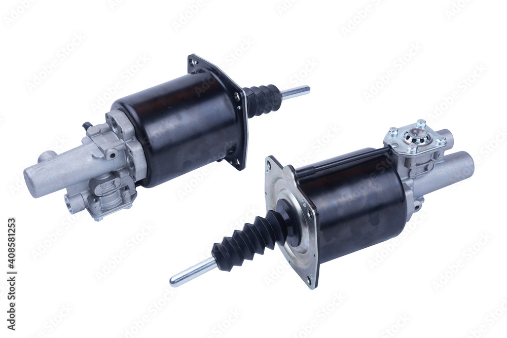 truck air-hydraulic clutch booster, isolated on white background truck air-hydraulic clutch booster, isolated on white background