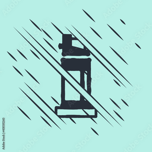 Black Pepper spray icon isolated on green background. OC gas. Capsicum self defense aerosol. Glitch style. Vector.