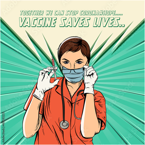 A nurse with syringe vintage style illustration