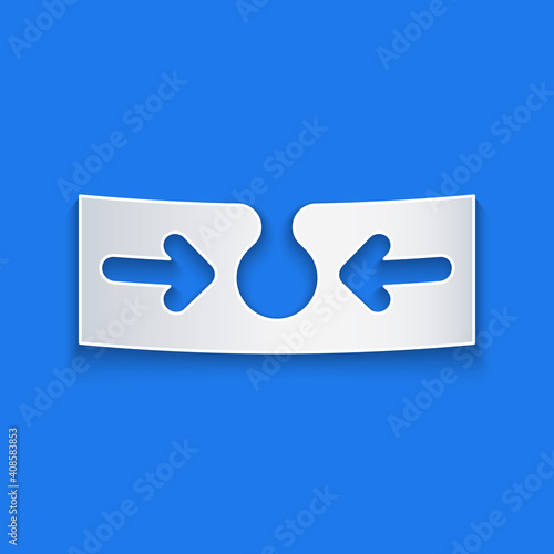 Paper cut Acne icon isolated on blue background. Inflamed pimple on the skin. The sebum in the clogged pore promotes the growth of a bacteria. Paper art style. Vector.