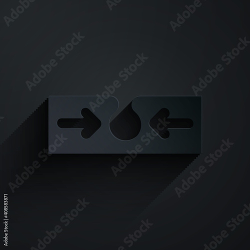 Paper cut Acne icon isolated on black background. Inflamed pimple on the skin. The sebum in the clogged pore promotes the growth of a bacteria. Paper art style. Vector.