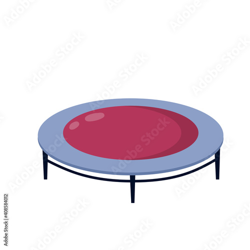 Trampoline. Sports equipment for jumping. Toy for recreation and children entertainment. Flat cartoon illustration isolated on white background